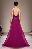 Plum A-Line Appliqued Spaghetti Straps Long Evening Dress