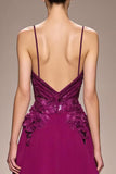 Plum A-Line Appliqued Spaghetti Straps Long Evening Dress