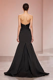 Black Mermaid Satin Strapless Long Evening Dress with Slit