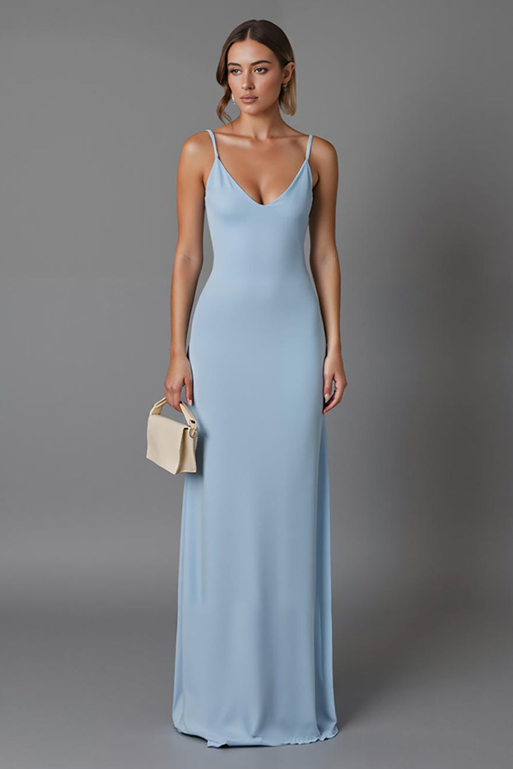 Sky Blue Sheath Spaghetti Straps Long Evening Dress