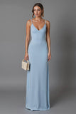 Sky Blue Sheath Spaghetti Straps Long Evening Dress