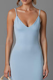 Sky Blue Sheath Spaghetti Straps Long Evening Dress
