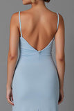 Sky Blue Sheath Spaghetti Straps Long Evening Dress