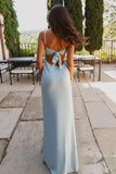 Sky Blue Sheath Spaghetti Straps Satin Long Evening Dress