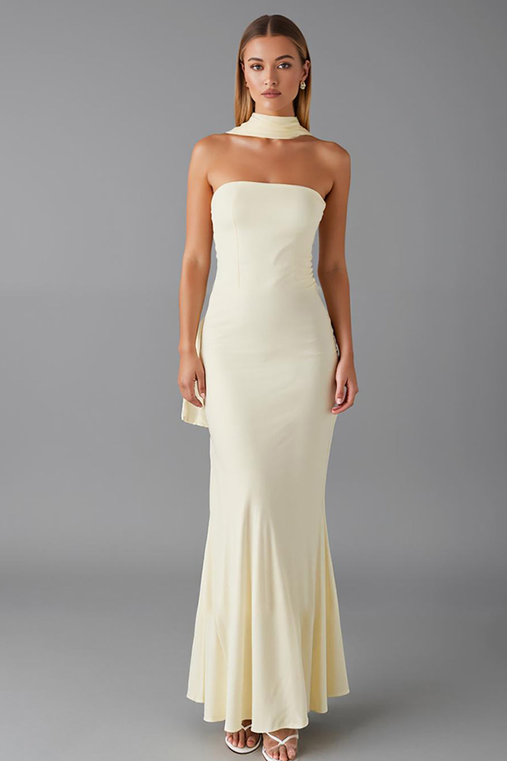Daffodil Mermaid Chiffon Strapless Evening Dress