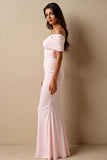 Light Pink Off the Shoulder Mermaid Chiffon Evening Dress