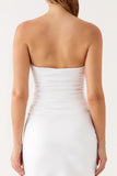 Strapless Ivory Satin Ruched Simple Evening Dress