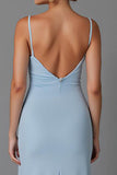 Sky Blue Sheath Chiffon Spaghetti Straps Long Evening Dress