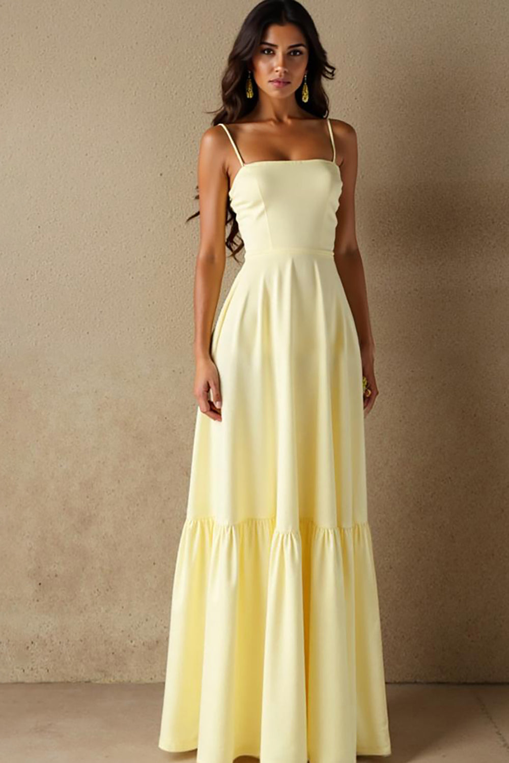 Daffodil Cotton Spaghetti Straps A Line Evening Dress
