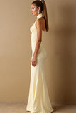 Daffodil Satin Sheath Halter Long Evening Dress