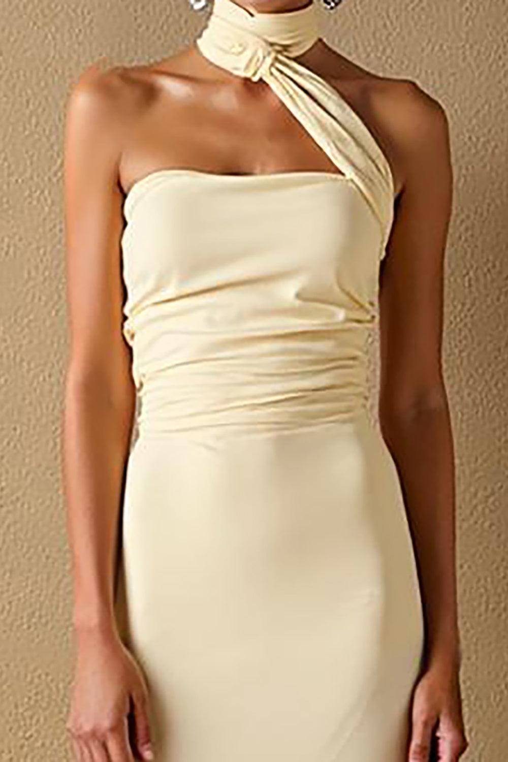 Daffodil Satin Sheath Halter Long Evening Dress