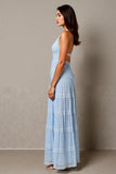 Halter A Line Sky Blue Ruched Evening Dress