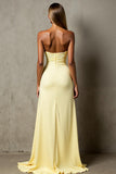 Daffodil Chiffon High-Low Ruched Strapless Evening Dress