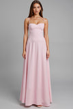 Simple Light Pink A Line Spaghetti Straps Long Evening Dress