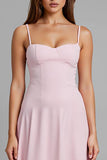 Simple Light Pink A Line Spaghetti Straps Long Evening Dress