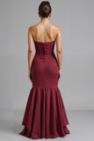 Dark Red Strapless Chiffon Mermaid High-Low Evening Dress
