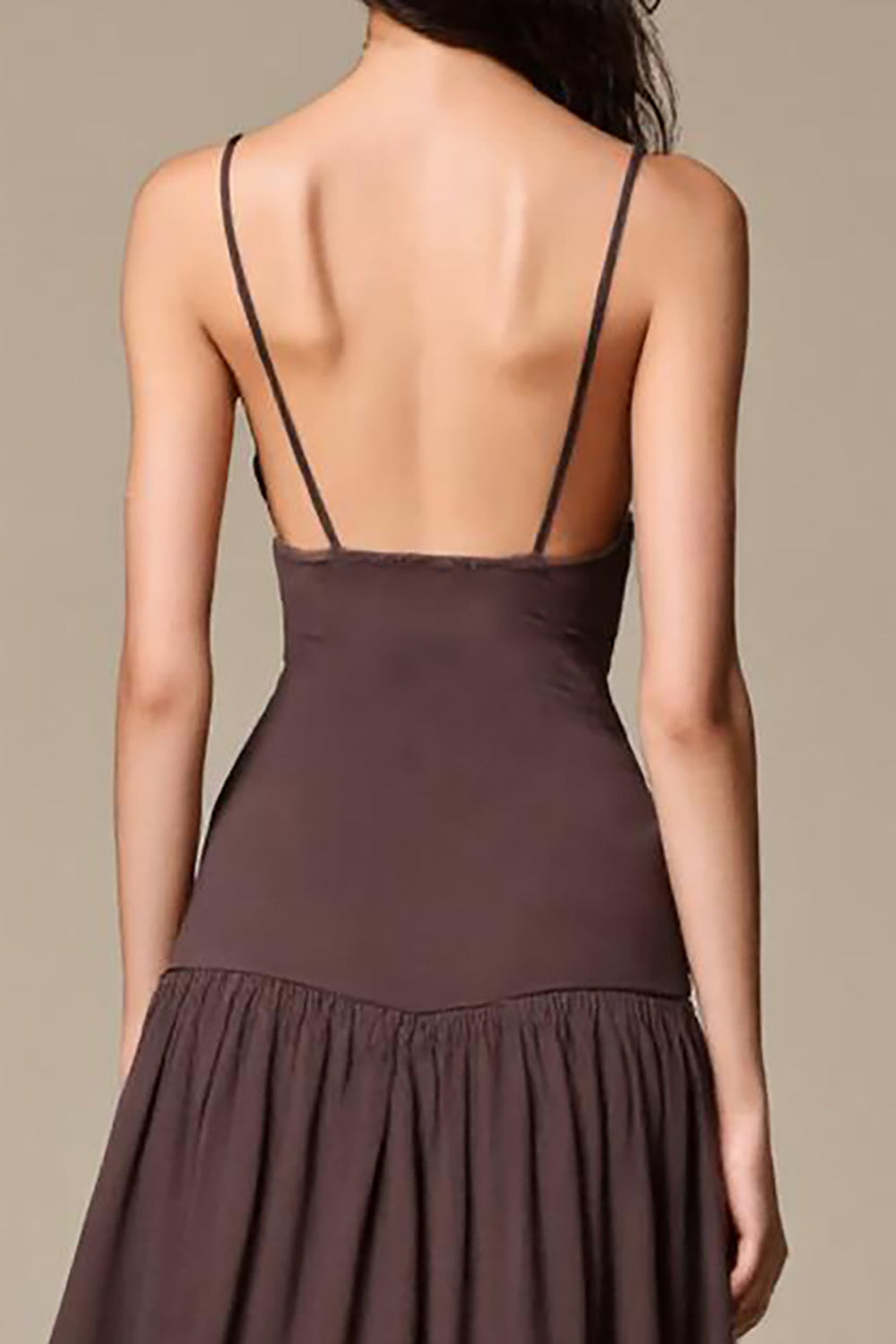 Coffee Chiffon A Line Spaghetti Straps Long Evening Dress