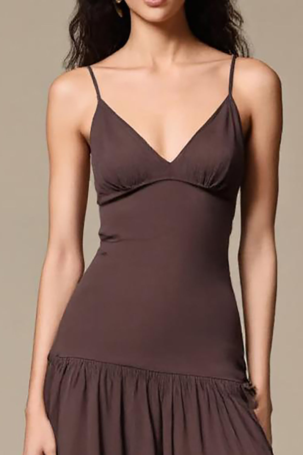 Coffee Chiffon A Line Spaghetti Straps Long Evening Dress