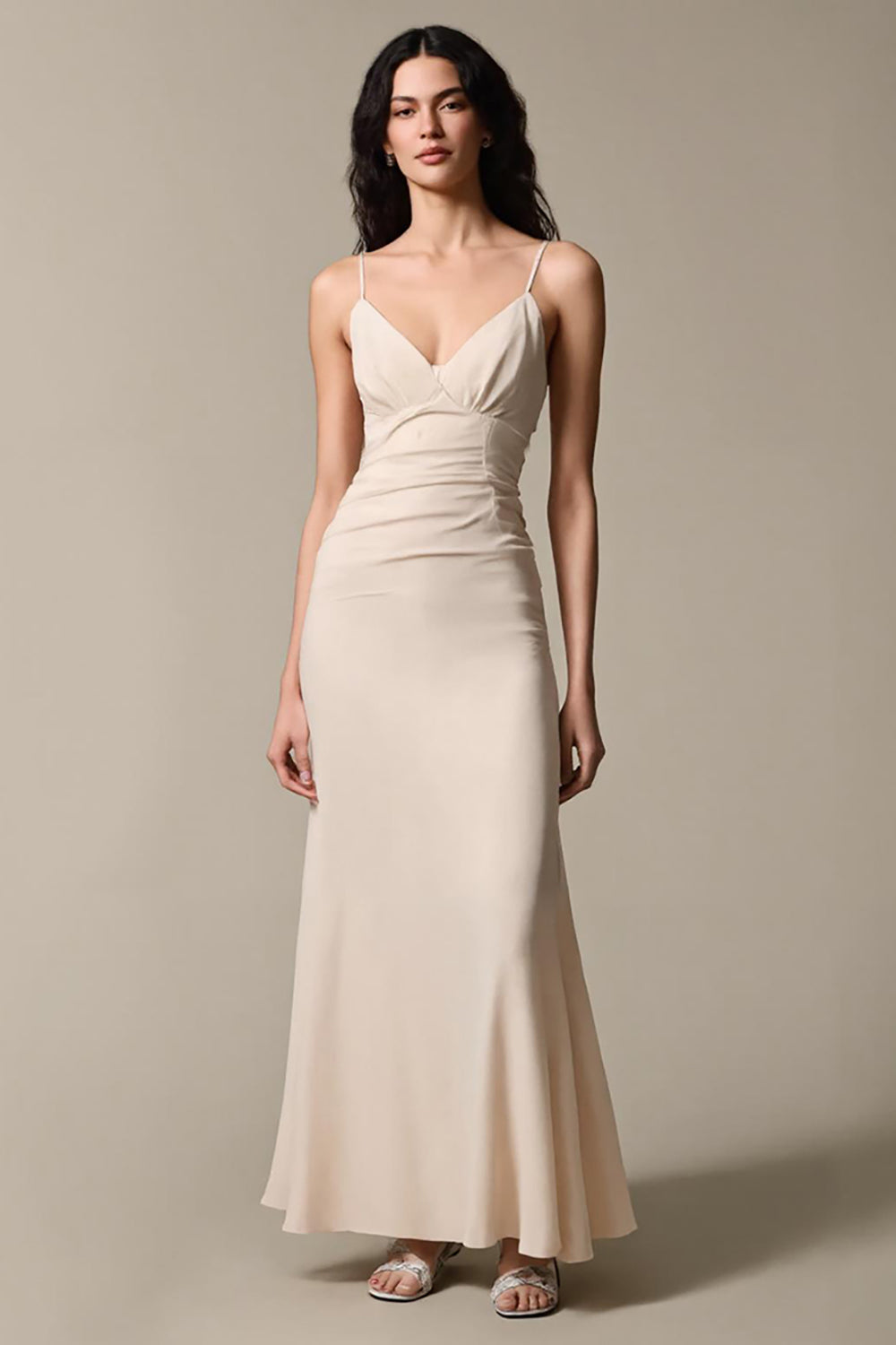 Apricot Simple Chiffon Sheath Spaghetti Straps Evening Dress