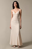 Apricot Simple Chiffon Sheath Spaghetti Straps Evening Dress