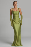 Mermaid Sage Green Satin Ruched Evening Dress