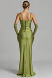 Mermaid Sage Green Satin Ruched Evening Dress
