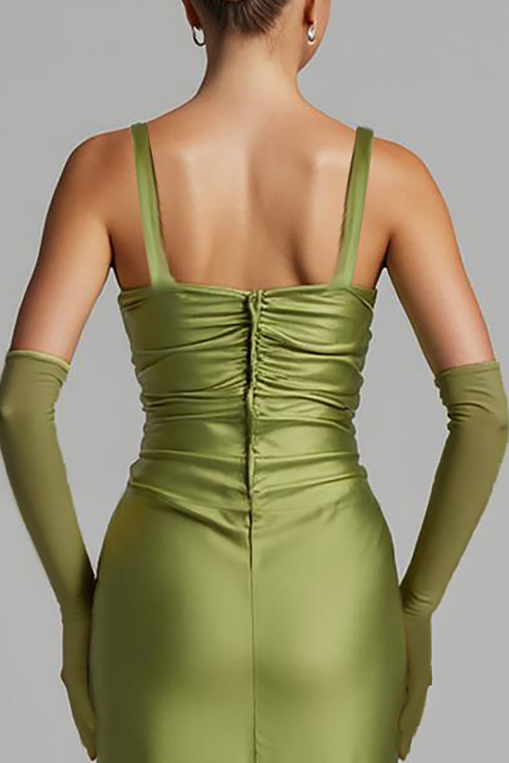 Mermaid Sage Green Satin Ruched Evening Dress