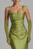 Mermaid Sage Green Satin Ruched Evening Dress