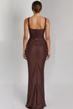Coffee Mermaid Spaghetti Straps Maxi Evening Dress