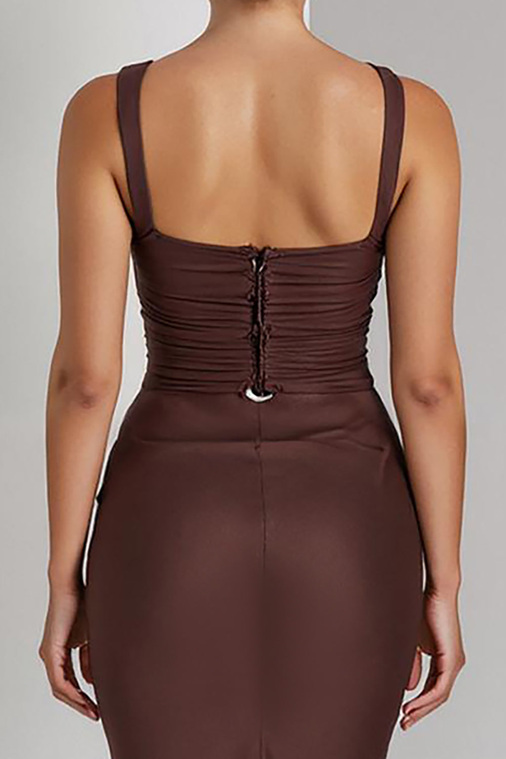 Coffee Mermaid Spaghetti Straps Maxi Evening Dress