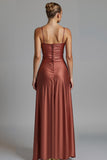 Cabernet Sheath High Low Spaghetti Straps Evening Dress with Ruffles
