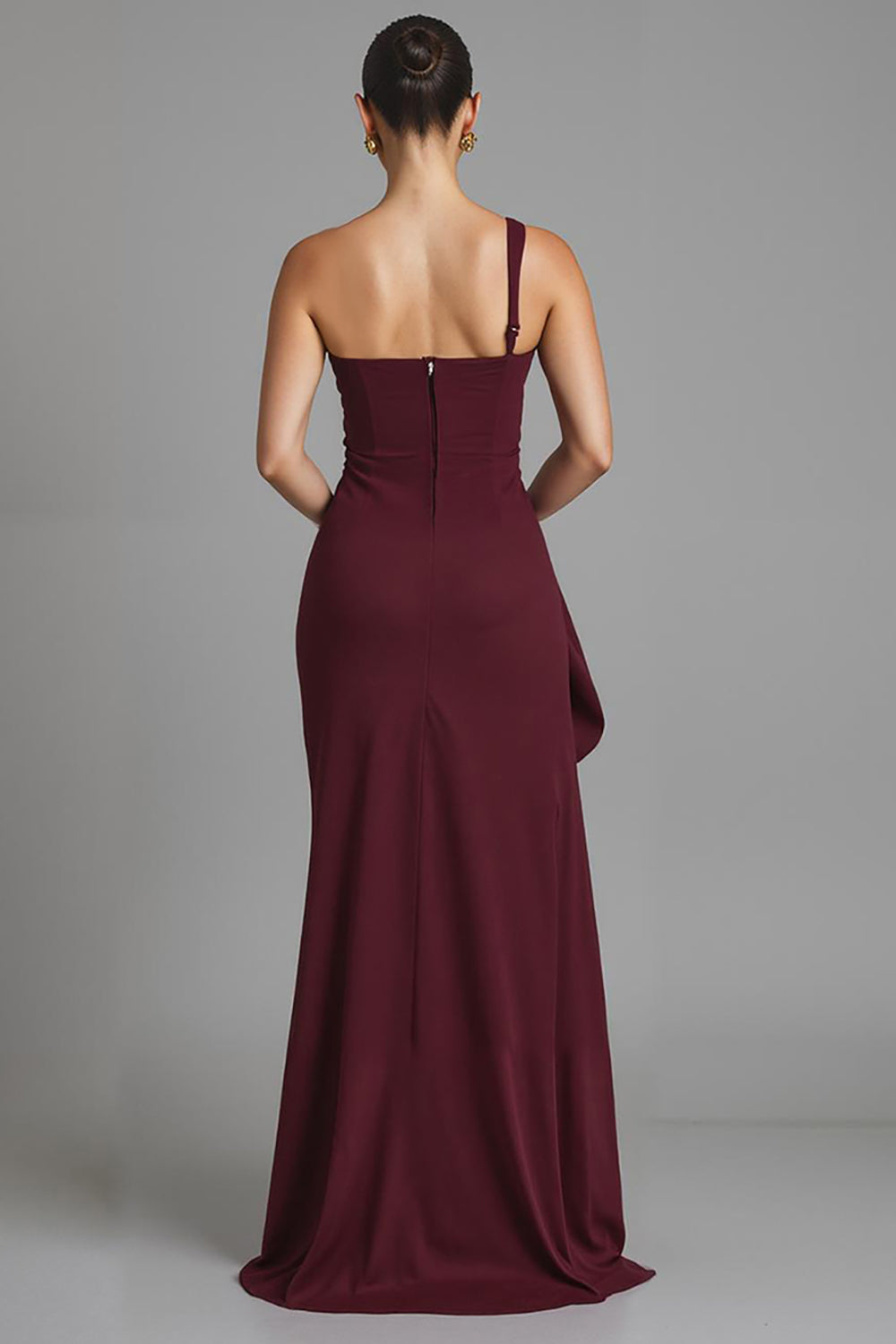 One Shoulder Sheath Burgundy Evening Dress With Slit