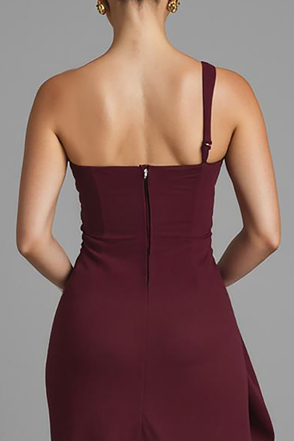 One Shoulder Sheath Burgundy Evening Dress With Slit
