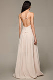 Apricot A-Line V-Neck Long Evening Dress With 3D Flowers