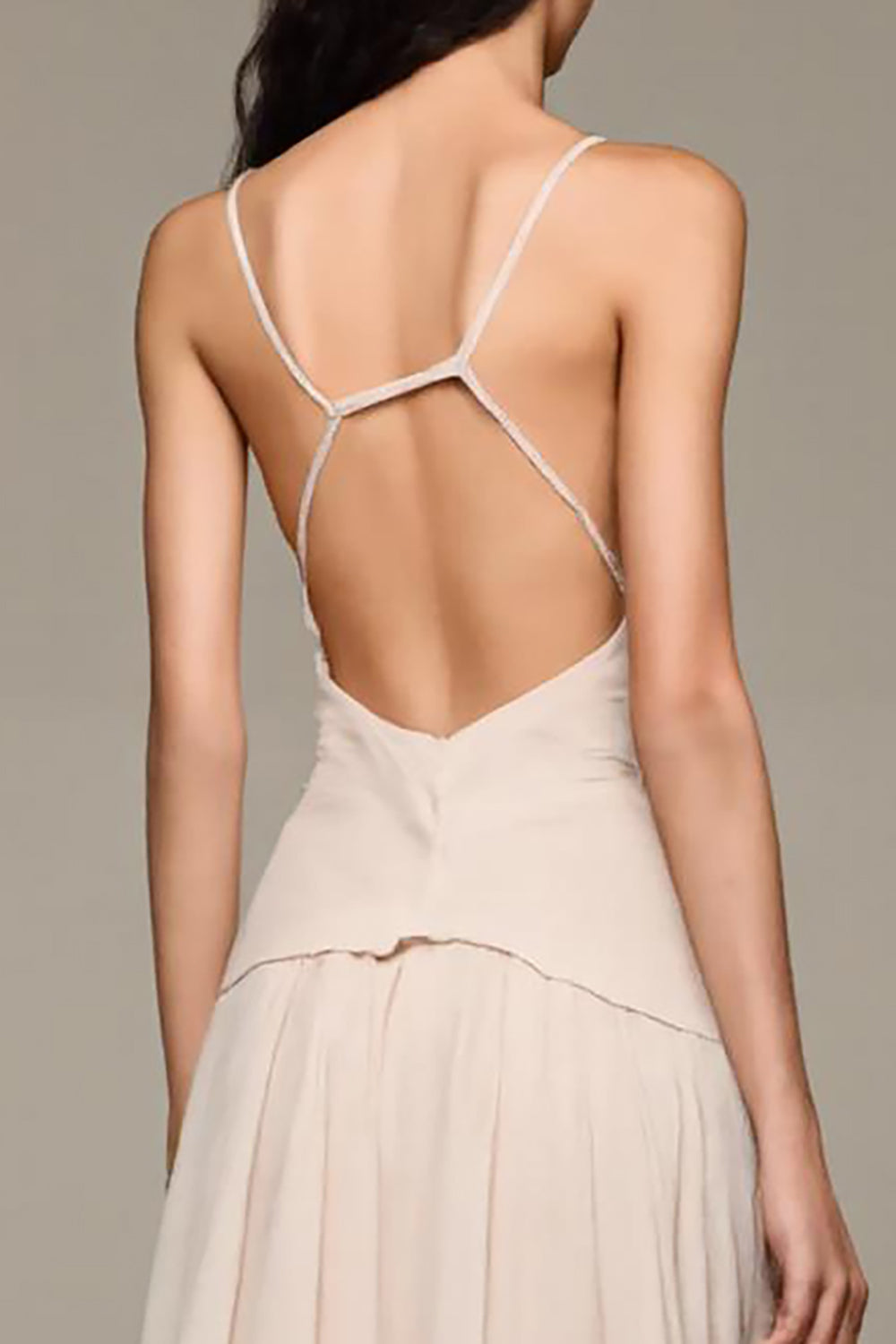 Apricot A-Line V-Neck Long Evening Dress With 3D Flowers