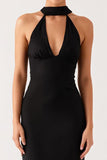 Sheath Halter Black Long Black Tie Dress