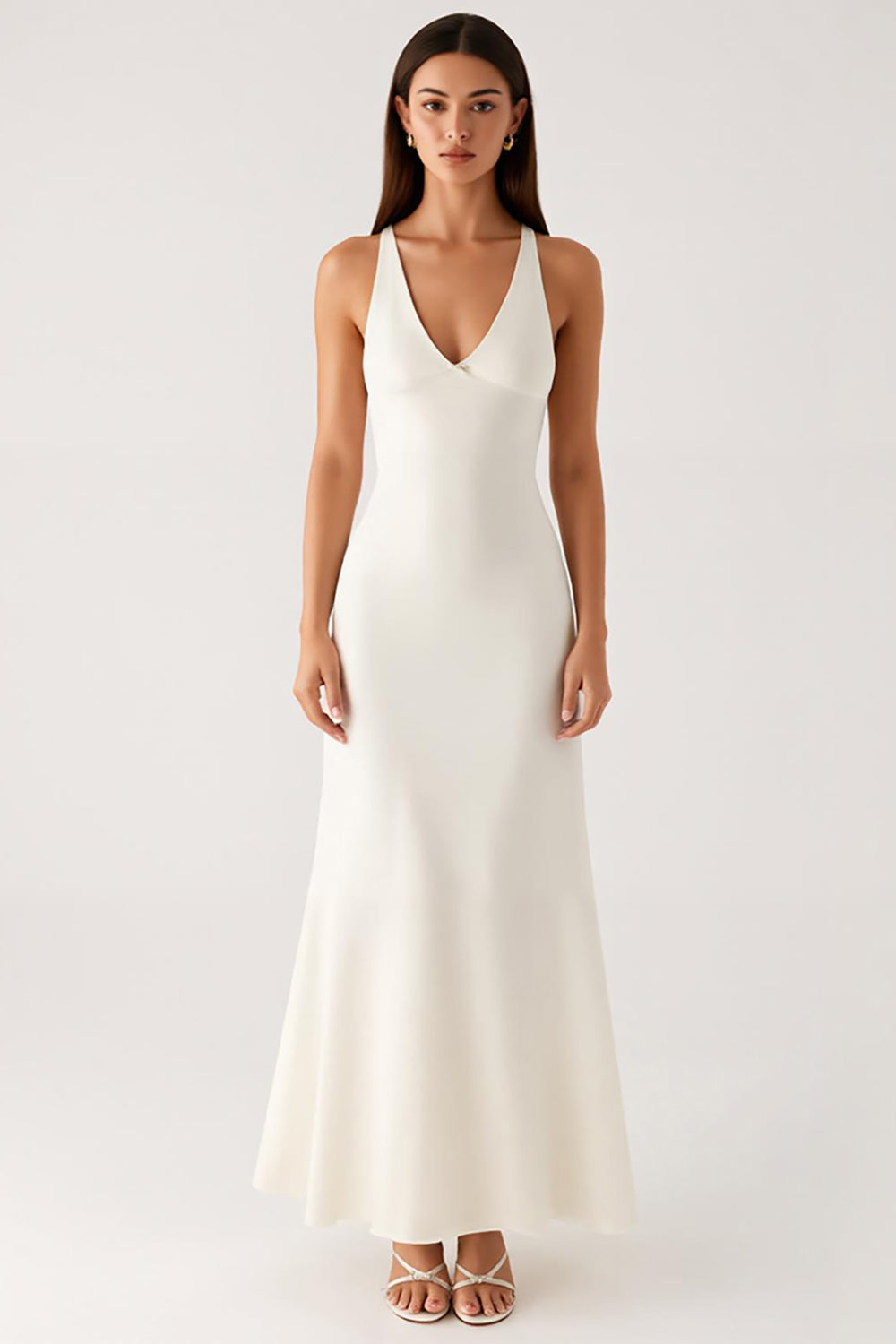 Ivory Sheath V-Neck Ankle-Length Evening Dress