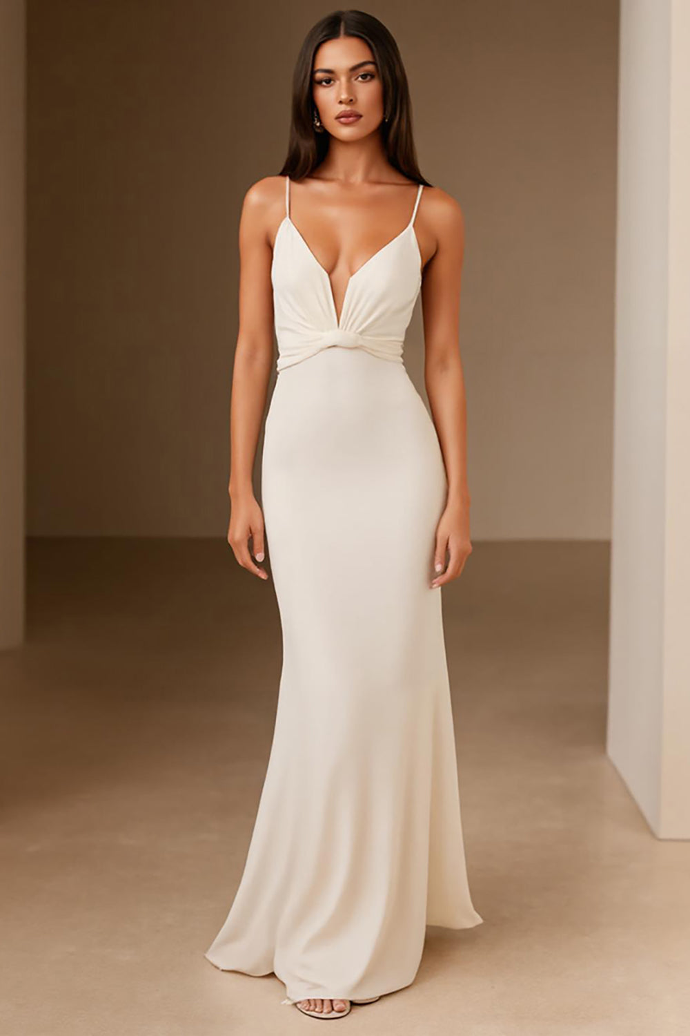 Mermaid Ivory Spaghetti Straps Evening Dress