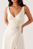 Sheath V-Neck Ivory Evening Dress With Slit
