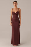 Brown Spaghetti Straps Sheath Evening Dress