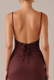Brown Spaghetti Straps Sheath Evening Dress