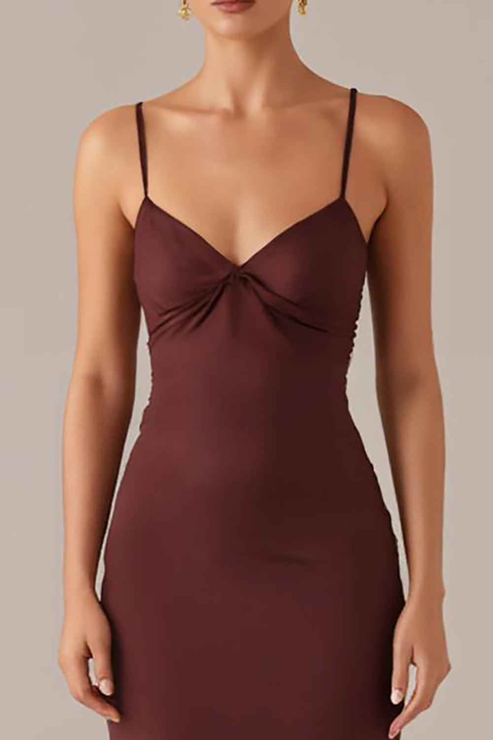 Brown Spaghetti Straps Sheath Evening Dress