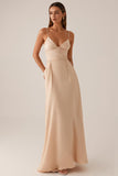 Apricot Spaghetti Straps Maxi Evening Dress