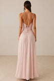 Pink Spaghetti Straps A-Line Chiffon Evening Dress