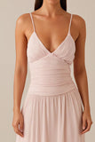 Pink Spaghetti Straps A-Line Chiffon Evening Dress