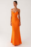 Orange Mermaid Spaghetti Straps Lace Up Back Evening Dress