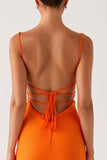 Orange Mermaid Spaghetti Straps Lace Up Back Evening Dress