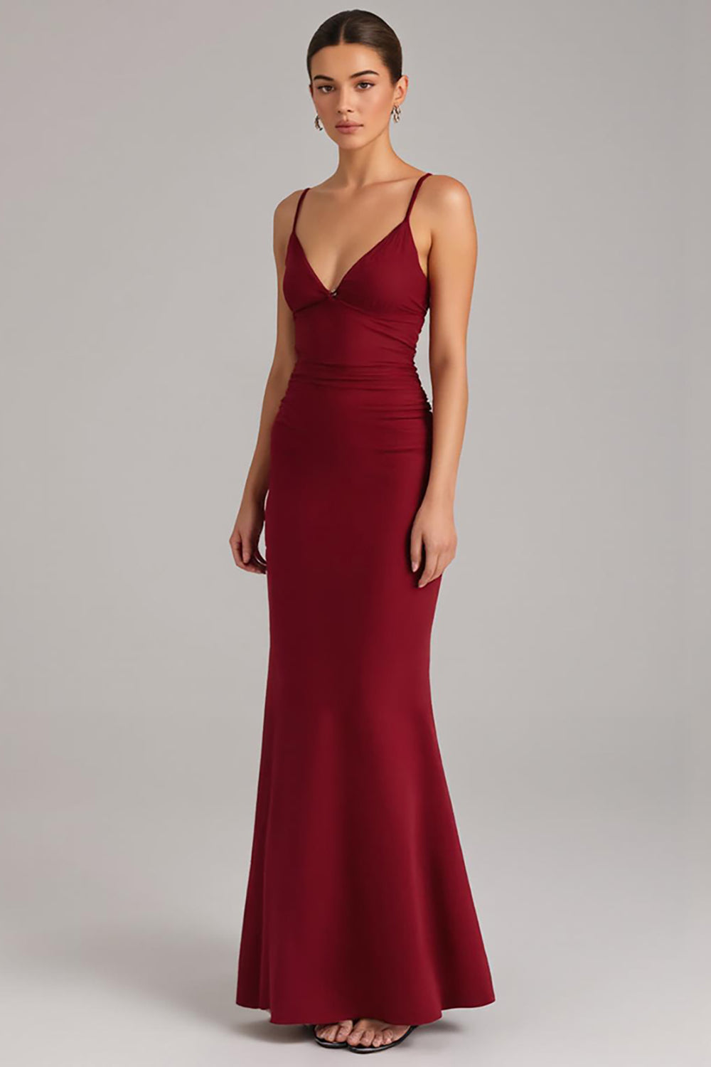 Burgundy Lace Up Back Mermaid Evening Dress