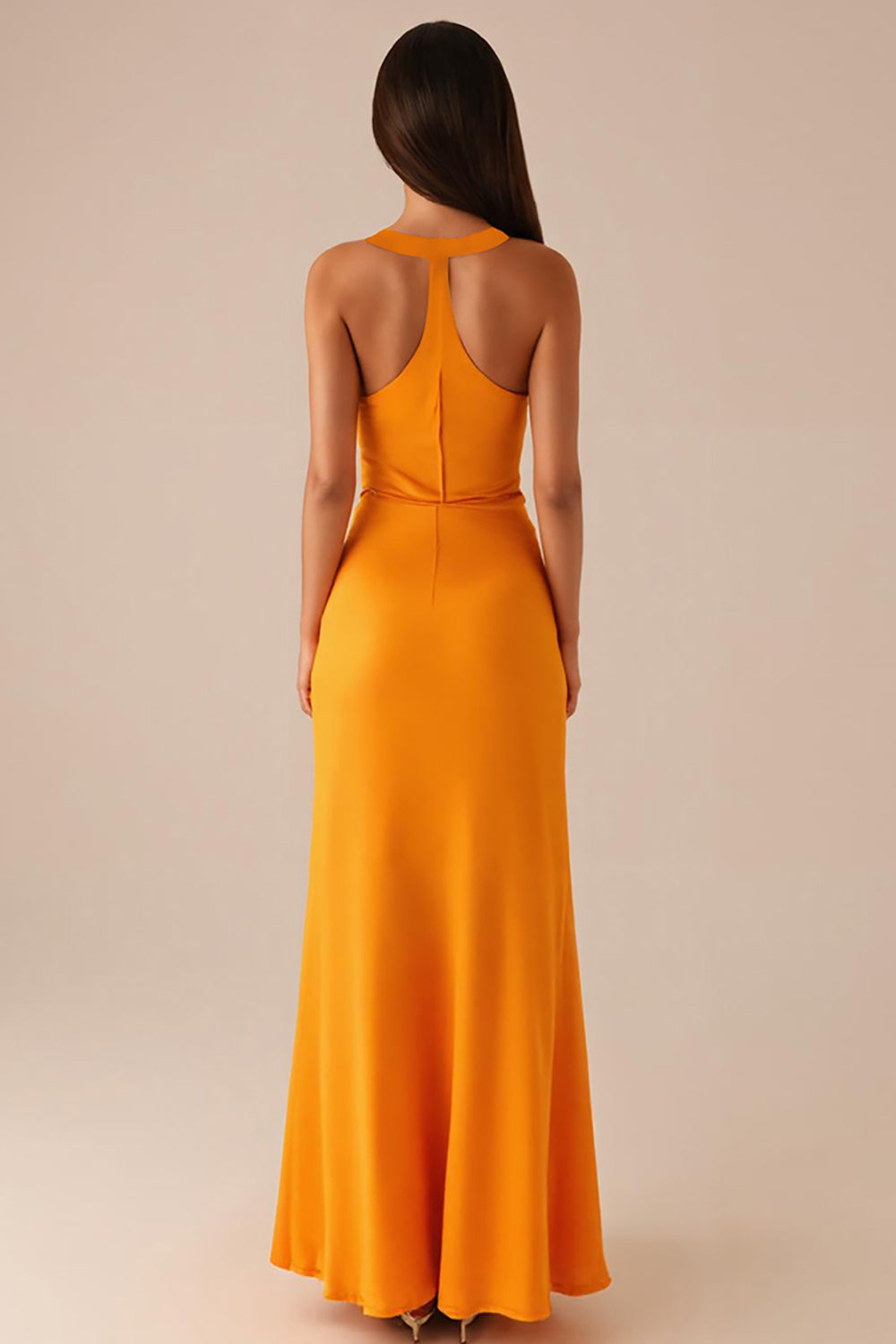 Yellow Round Neck Sleeveless Long Evening Dress