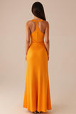 Yellow Round Neck Sleeveless Long Evening Dress